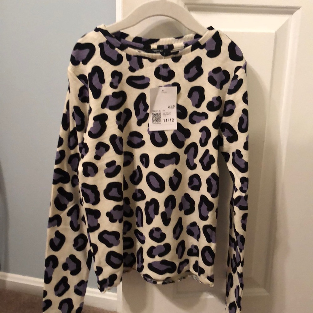 Girls leopard print ribbed tee